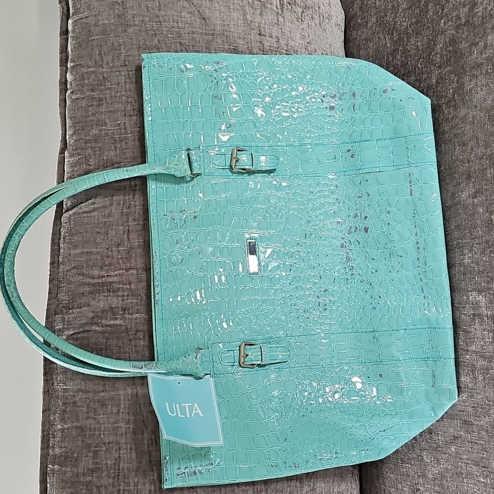 NWT Ulta Beauty Aqua And Purple Crocodile Textured Tote